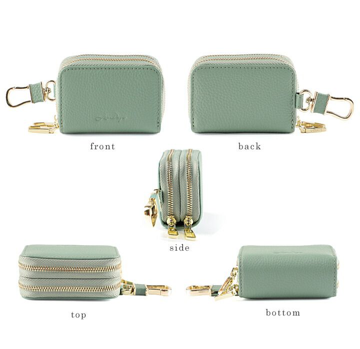 日本 LIZDAYS - 真皮鑰匙收納拉鍊小包-芥末黃 (8.5x6x4cm)