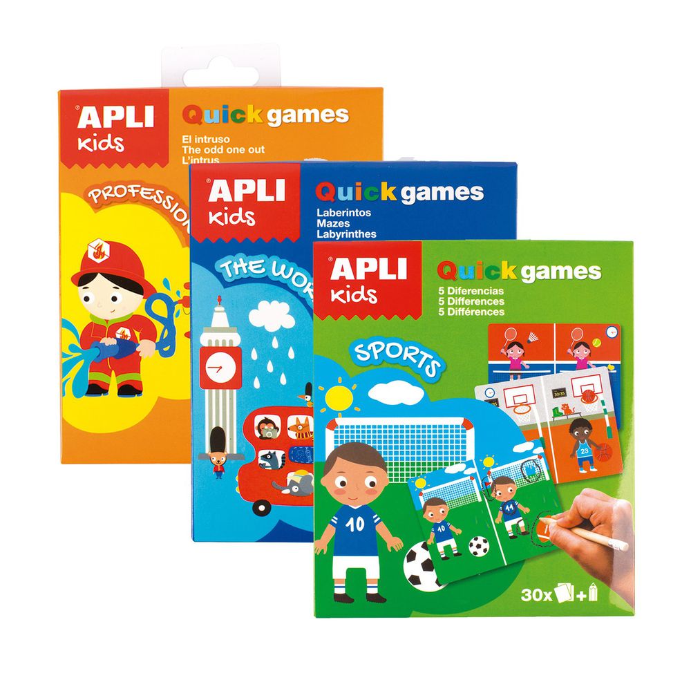 西班牙 APLI - 【旅行遊戲卡超值組】-是誰不一樣+世界迷宮+叫我找碴王-圖卡90張+鉛筆3支
