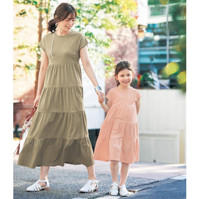 日本千趣會 - 優雅蛋糕層次法式袖洋裝(大人款)-綠卡其
