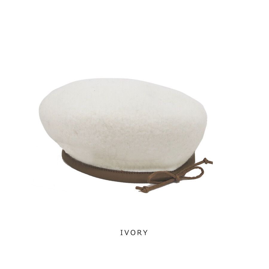 日本 jou jou lier - 合成皮拼接毛呢貝蕾帽-08 雜灰 (FREE)