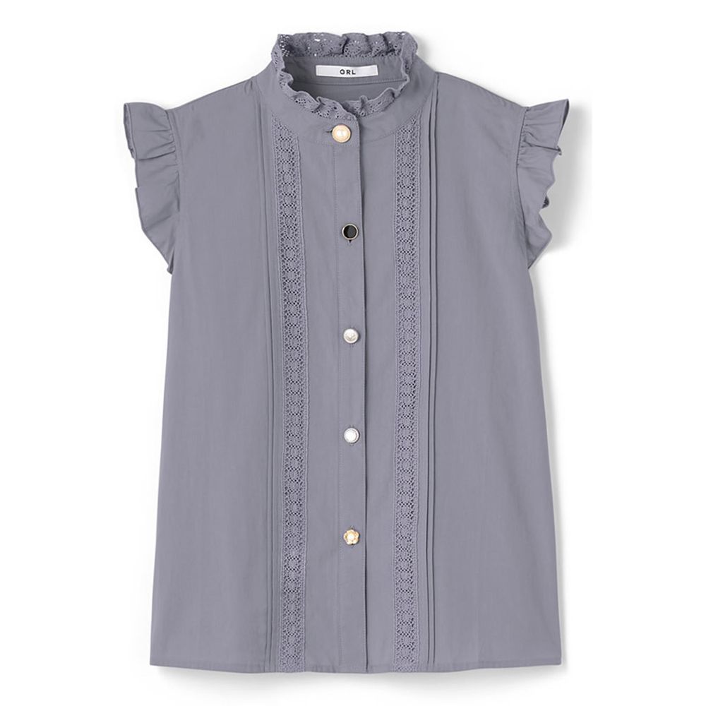 日本 GRL - 不規則排扣蕾絲小飛袖無袖襯衫-星塵藍 (M)