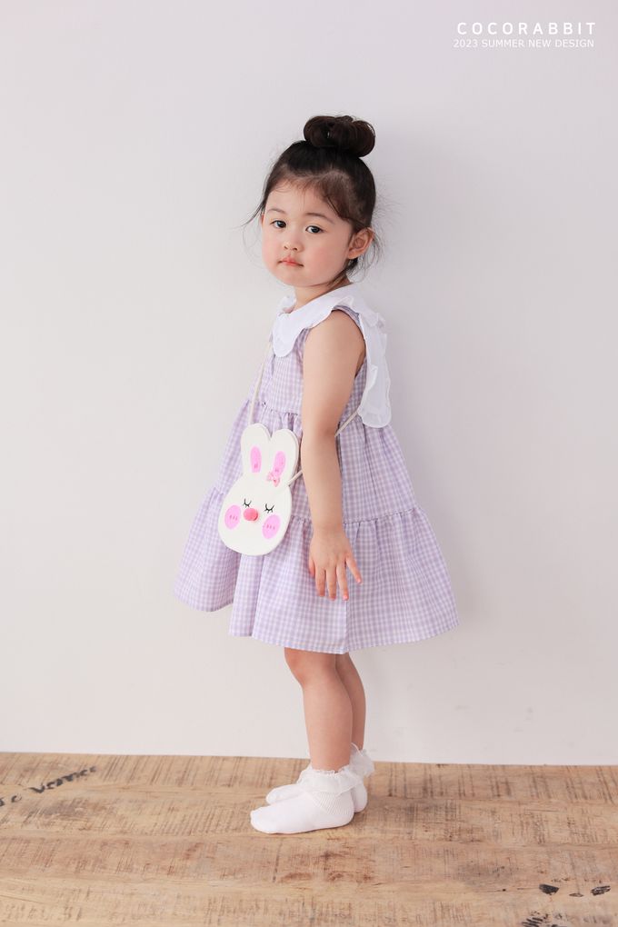 韓國 Coco rabbit - (附包包)兔耳造型格子背心洋裝-淺粉