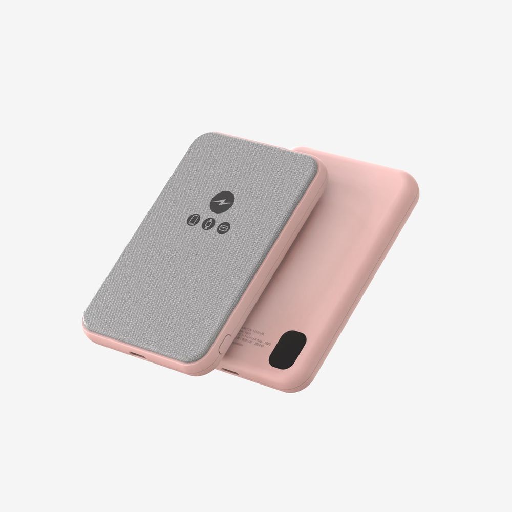 三用快充磁吸行動電源 5000mAh LT001 石墨烯 無線充磁吸-櫻花粉-5000mAh