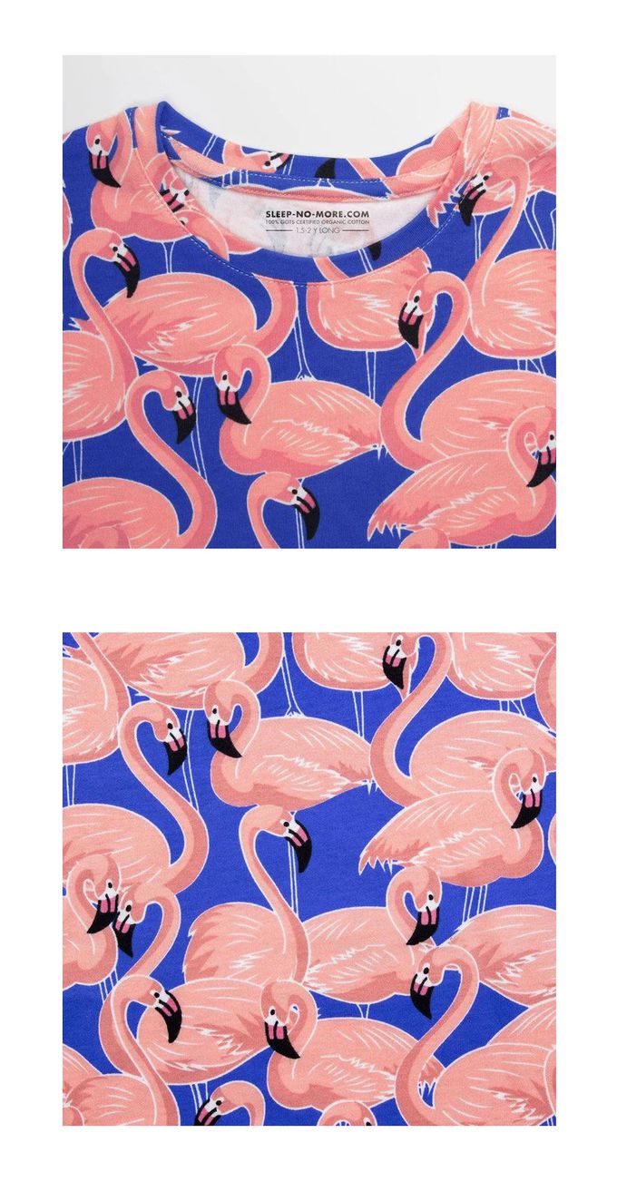 英國 SLEEP NO MORE - 100% 有機棉長袖連身裙-藍底粉紅鶴