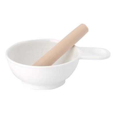 akachan honpo - 快樂烹調離乳食品器具組-含搗碎用小碗-白色-日本製