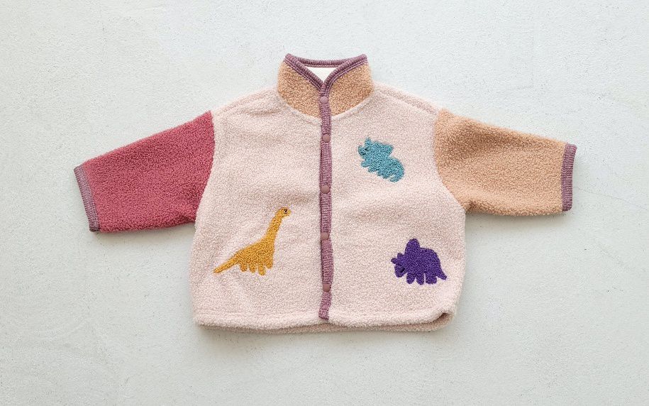 韓國 Mimico - 搖粒絨三色恐龍外套-玫粉X杏