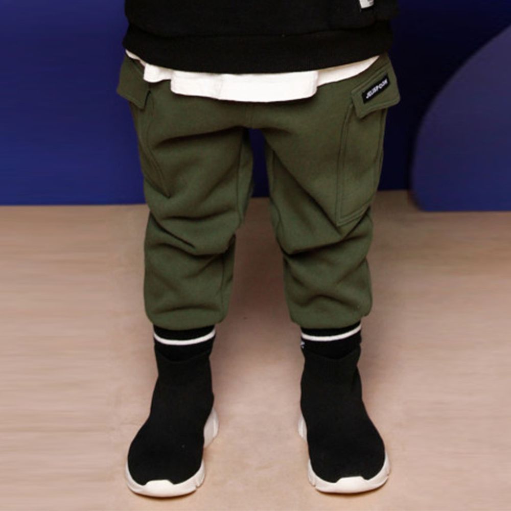 韓國 Jelispoon - (內刷毛)側邊雙口袋彈力褲-軍綠