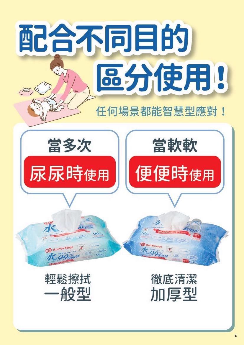 akachan honpo - 水99% Super 新生兒屁屁濕紙巾一般型 (90張x16包入)