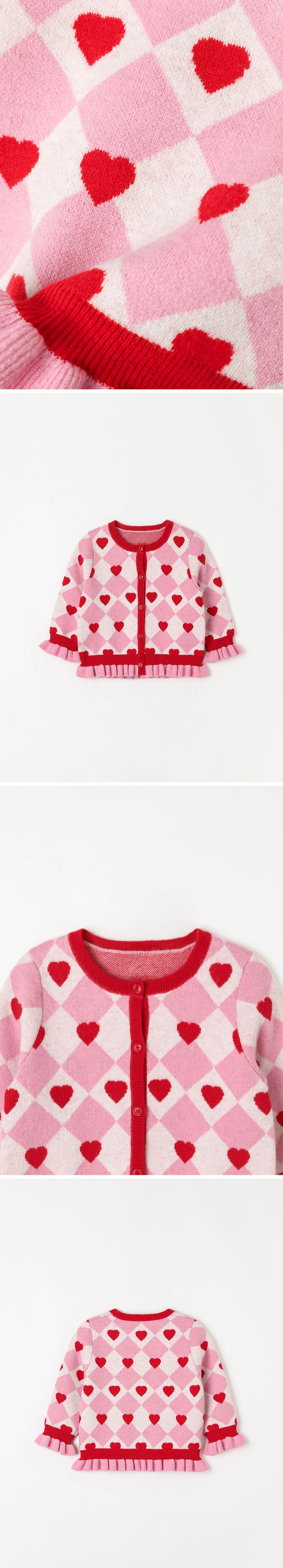 韓國 OZKIZ - 方形愛心點綴針織外套