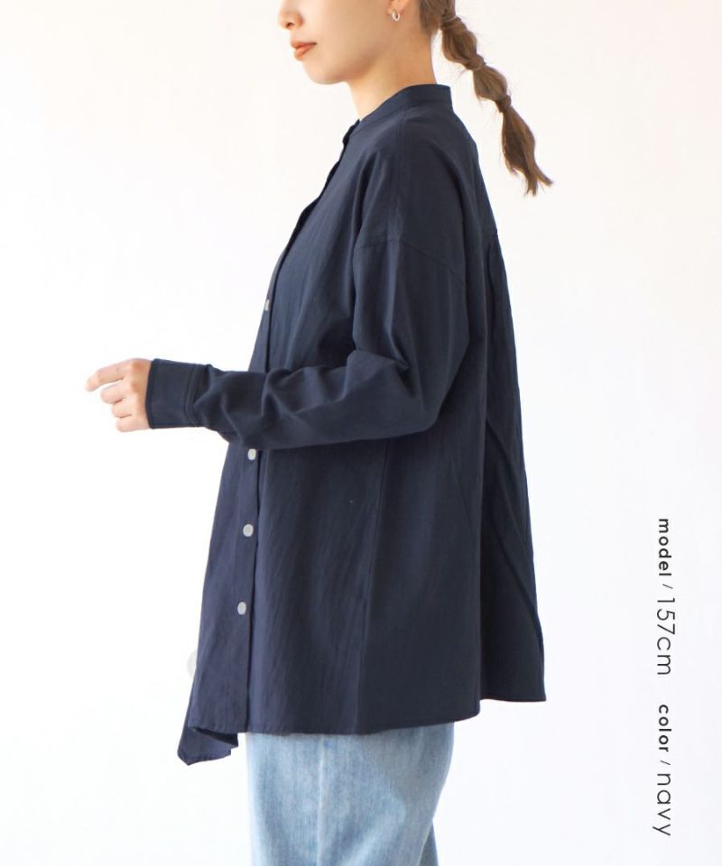 日本 zootie - 歪斜設計排扣長袖襯衫-深藍