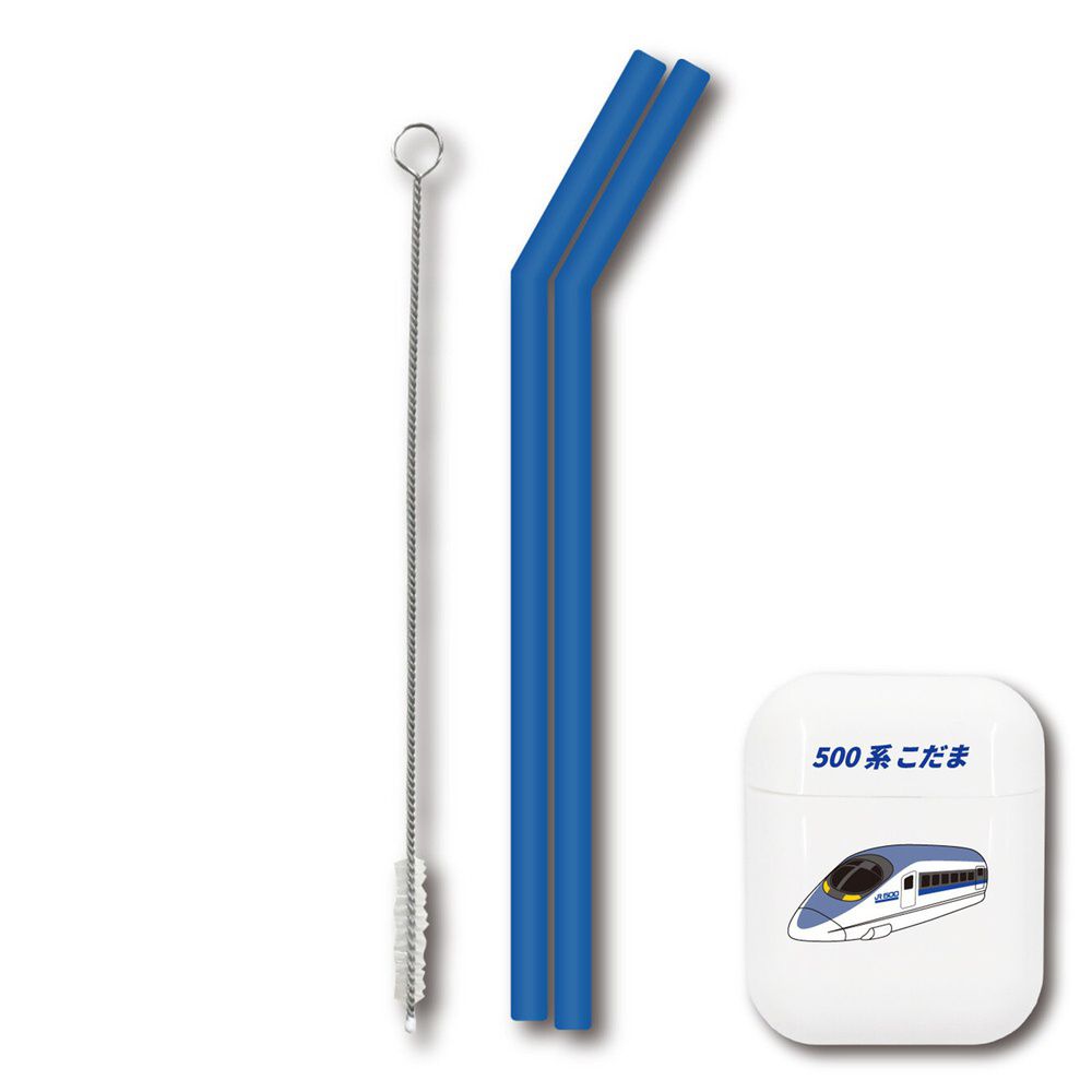 日本 Hashy - 便攜型矽膠吸管兩入組(附收納盒+清洗刷)-大耳狗-白 (直徑7mm*18.5cm)