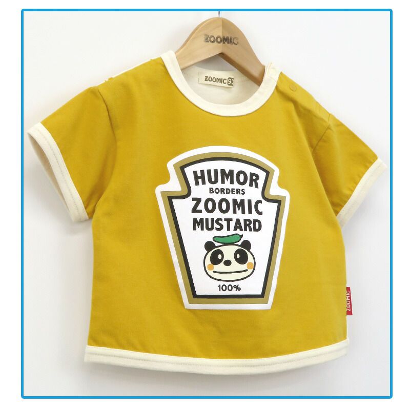 日本 ZOOLAND - 背後醬汁打翻逗趣短袖上衣-芥末醬-黃