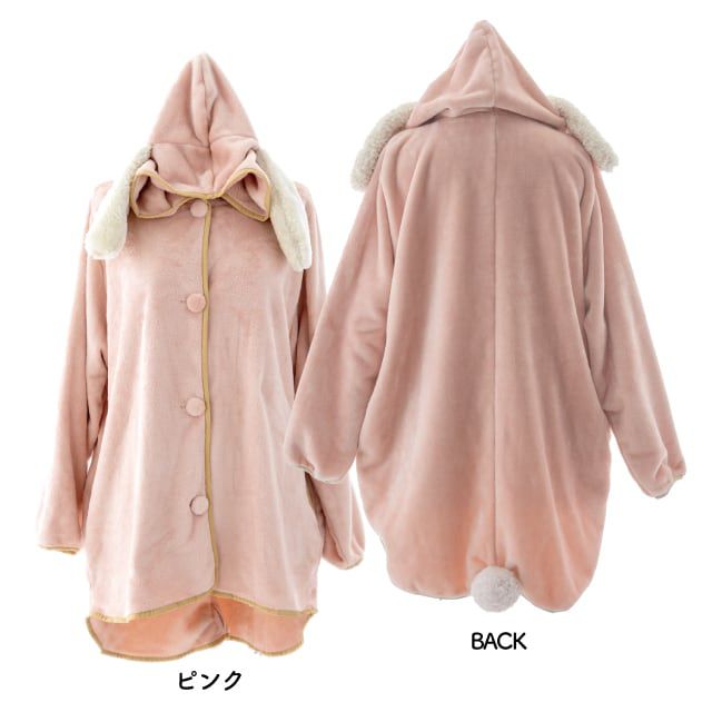 日本 BISQUE - 動物造型連帽超柔軟保暖外套(大人)-貓咪-深藍灰 (free size)