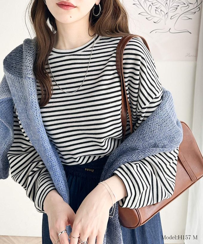 日本 Classical Elf - 萬能定番細條紋側開叉長袖上衣-黑底白線