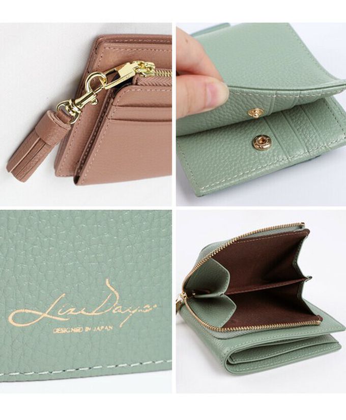 日本 LIZDAYS - 真皮輕薄多功能收納釦式短夾-撞色-黃x卡其 (11.5x9.5cm)