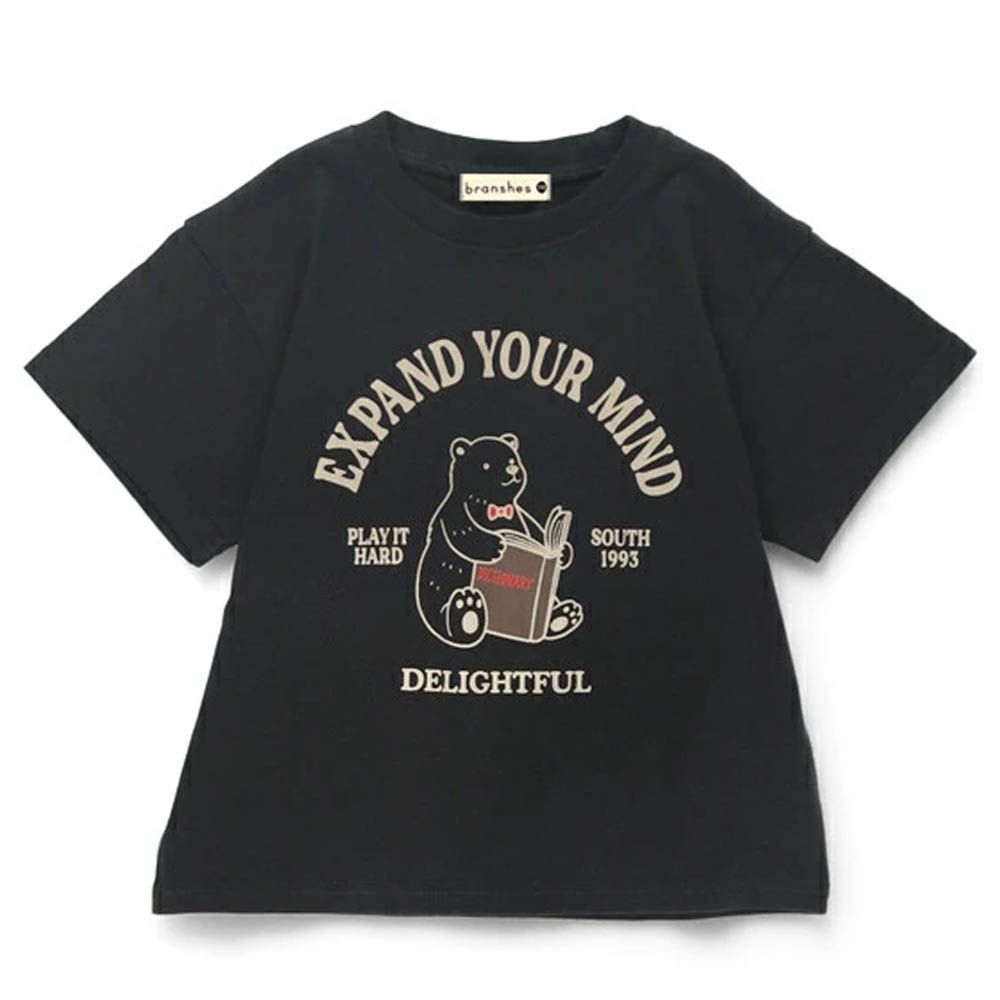 童趣印花短袖上衣-熊熊看書-黑