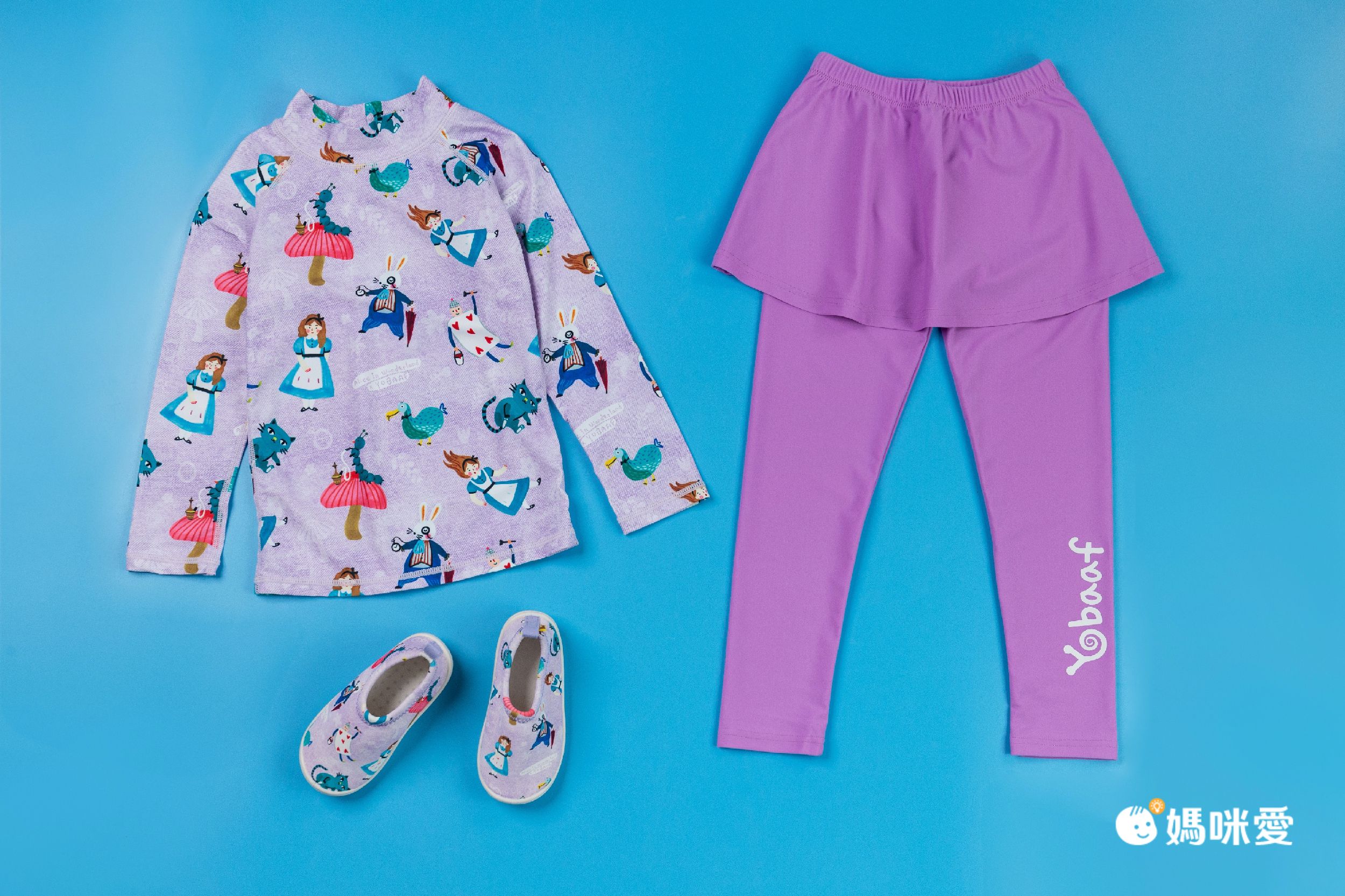 韓國 Yobaaf - UPF50+兒童兩件式防曬泳裝-悠遊鯨魚-直播專屬