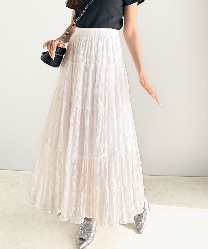 日本 Classical Elf - 柔軟飄逸分層透膚喇叭長裙-白