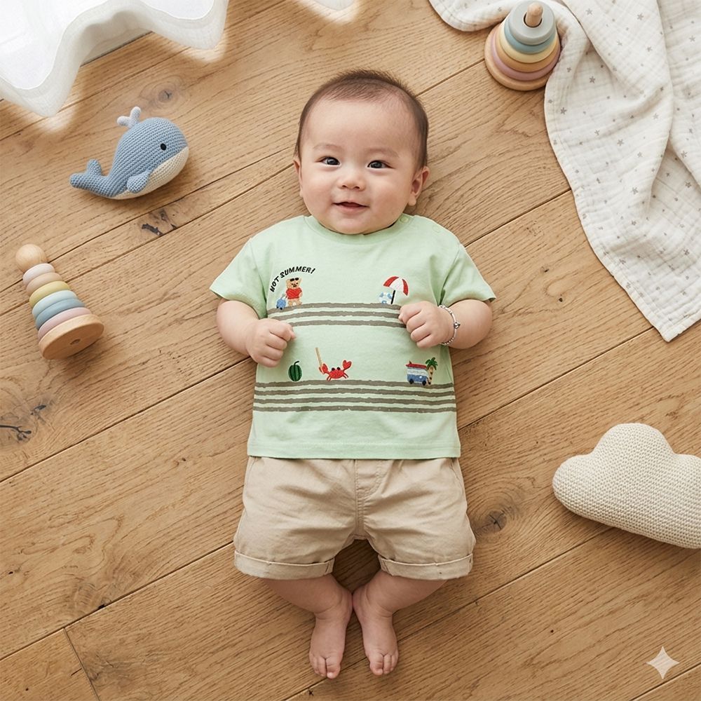 短袖T恤-局部刺繡-綠色