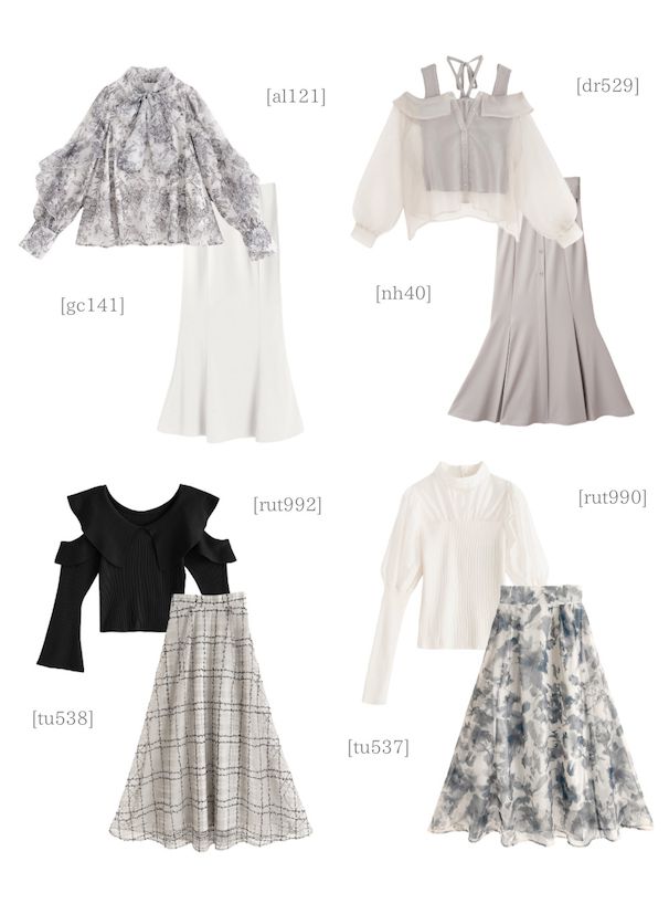 日本 GRL - 聯名款 優雅渲染碎花長裙-淺灰藍