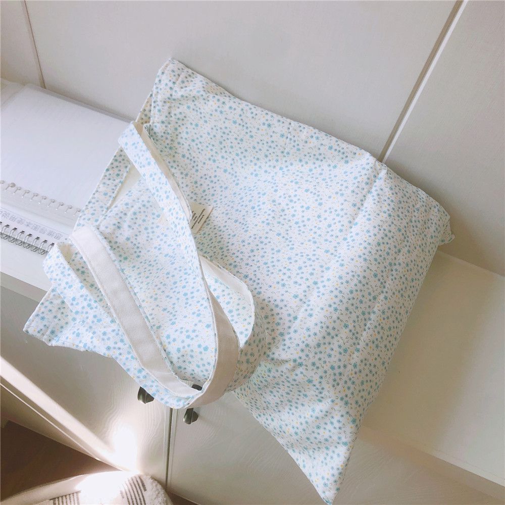 碎花單肩手提帆布袋-藍色碎花 (37*35cm)