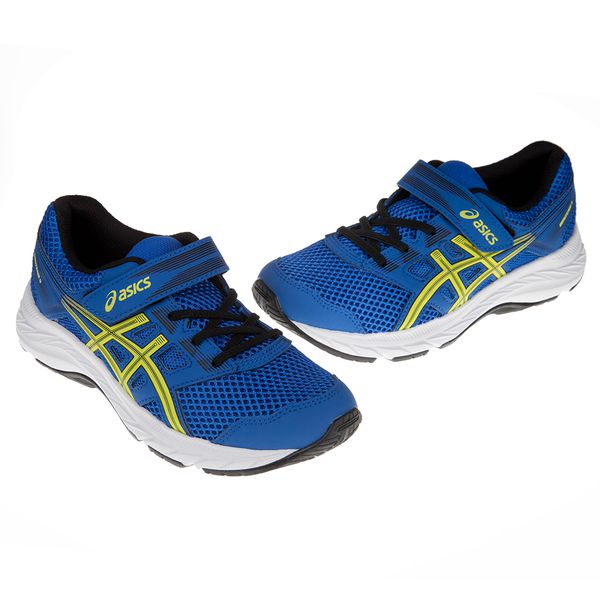 asics 亞瑟士 - 藍黃色慢跑兒童機能運動鞋