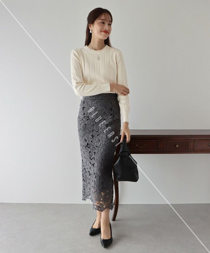 日本 BLUE EAST - 圓領粗坑條長袖針織上衣-淺灰杏