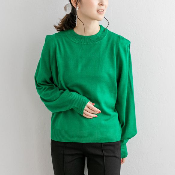 日本 ihuu - 時尚肩膀柔軟針織長袖上衣-象牙白