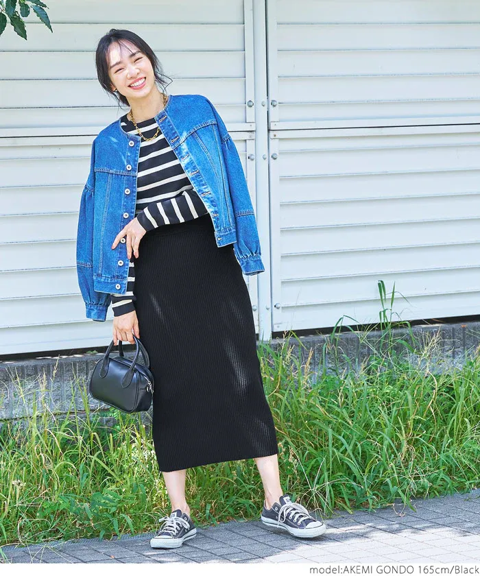 日本 COCA - 顯瘦百搭羅紋彈性長裙-灰棕