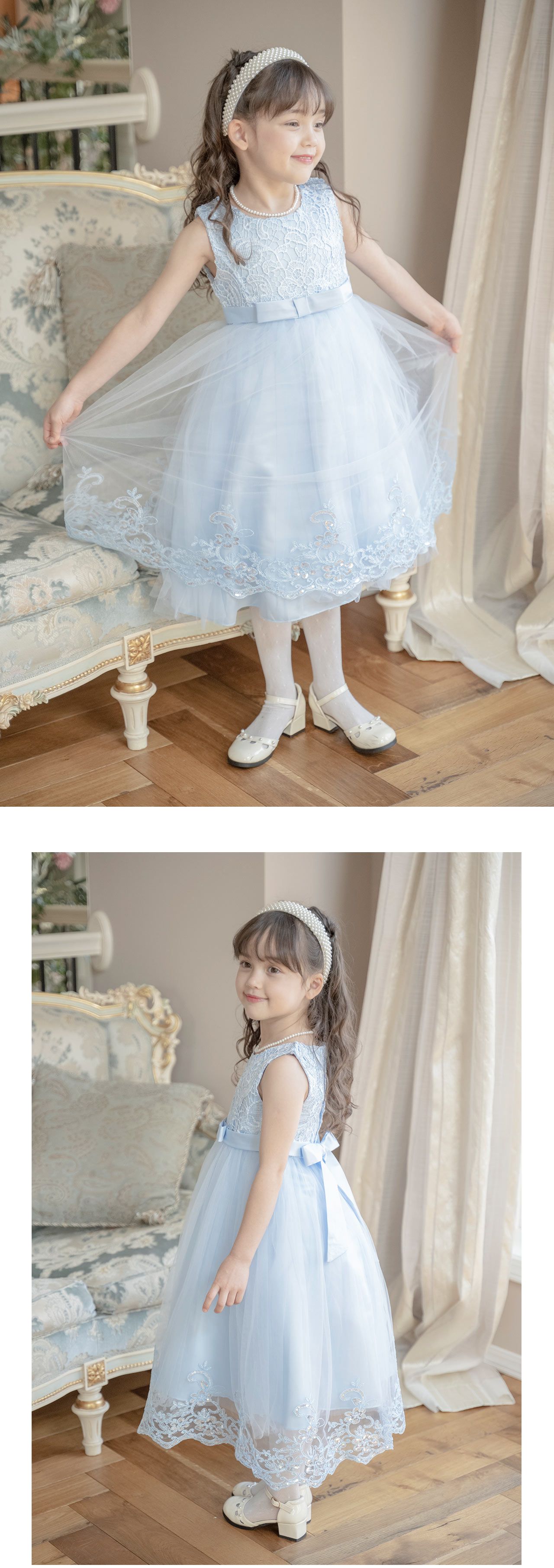 日本 Catherine Cottage - 腰帶蝴蝶結優雅蕾絲長洋裝/小禮服-紫羅蘭