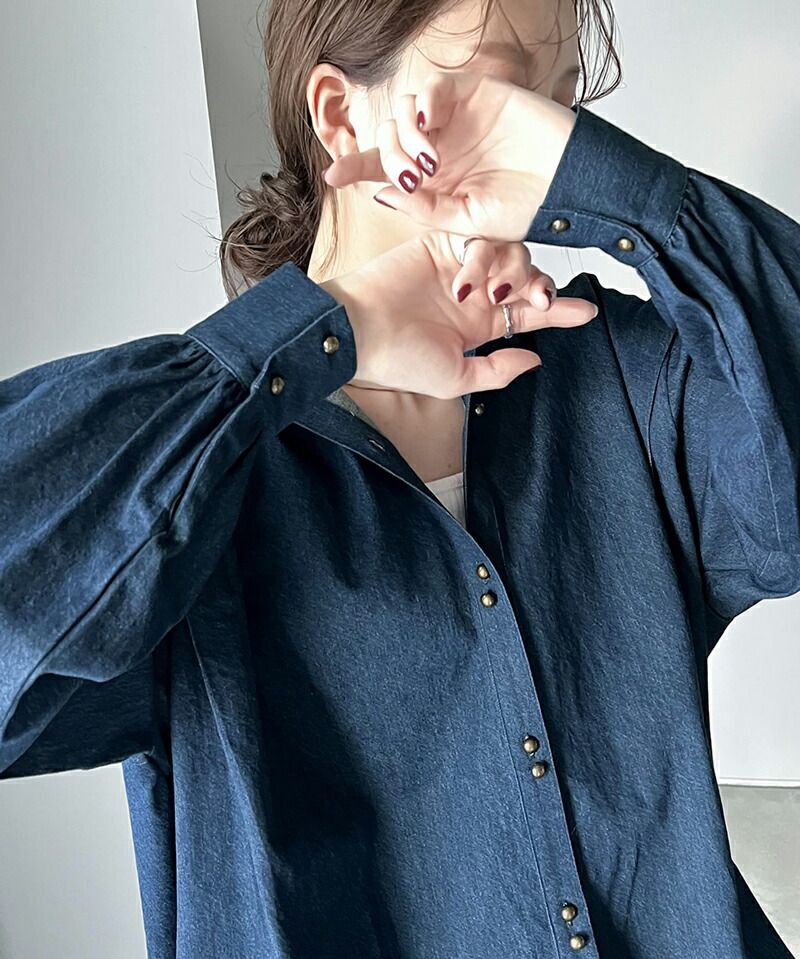 日本 Classical Elf - 100%棉厚磅丹寧長袖襯衫-淺藍