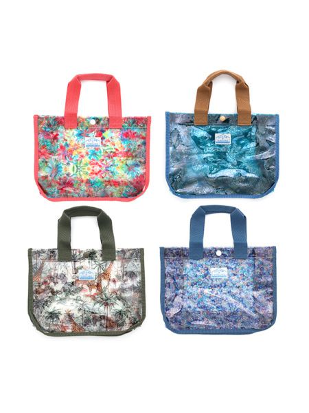 日本 OCEAN&GROUND - 透明PVC防水手提袋-花紋系列-碎花藍 NV (25x33x13.5cm)