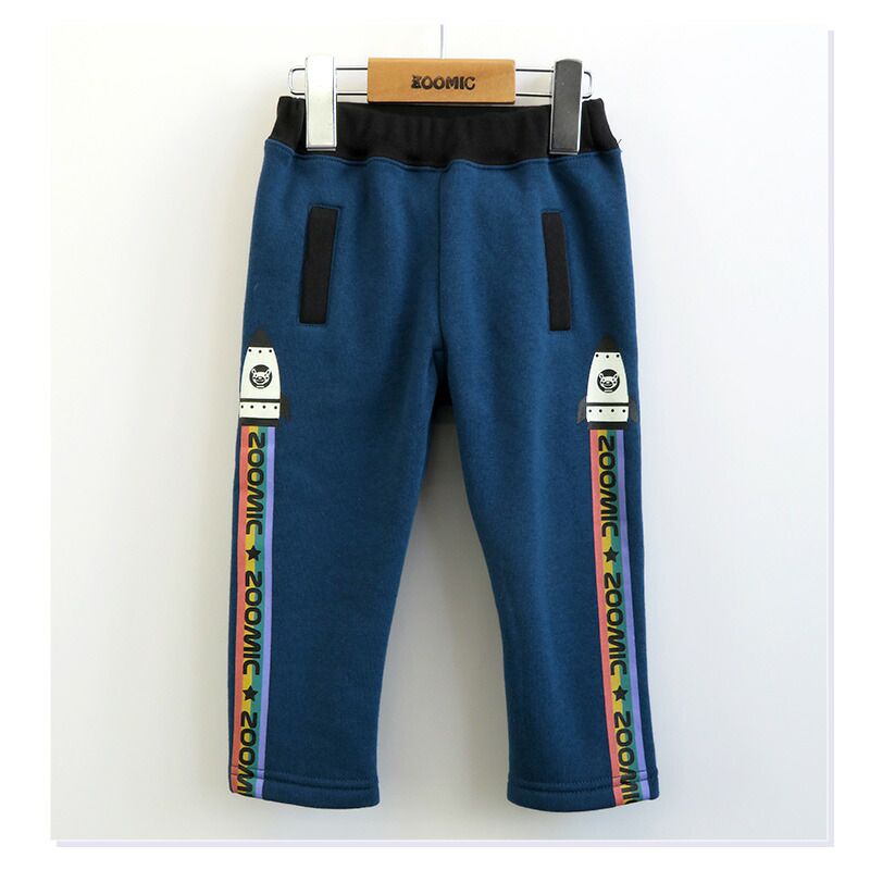 日本 ZOOLAND - 裏起毛印花長褲-側面火箭升空-灰