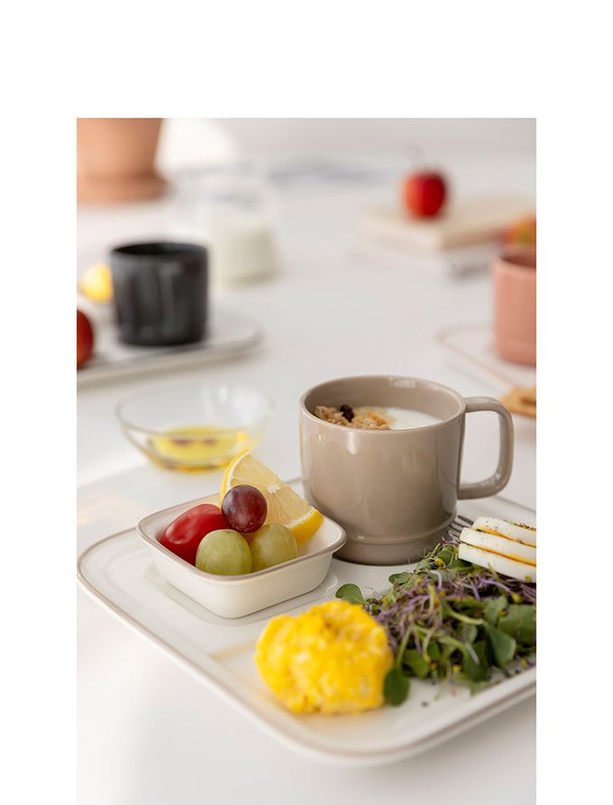 韓國 SSUEIM - RUNDAY系列個人早午餐陶瓷杯盤3件組 (奶茶色)