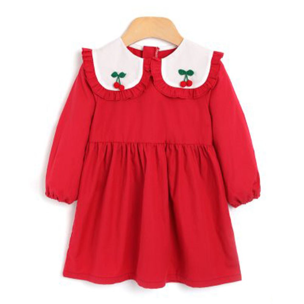 韓國 OZKIZ - 紅櫻桃大方領洋裝
