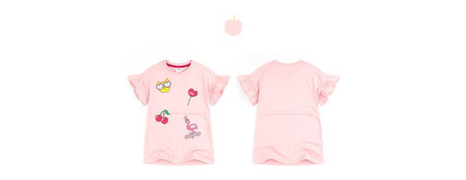 韓國 AndiApple - 童趣圖案荷葉袖長版上衣-粉