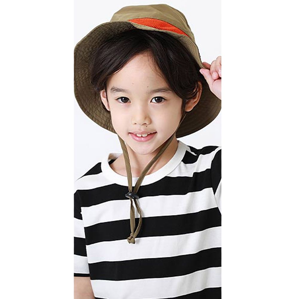 日本 devirock - 撥水加工抗UV可收納透氣兒童遮陽帽(附帽帶)-卡其