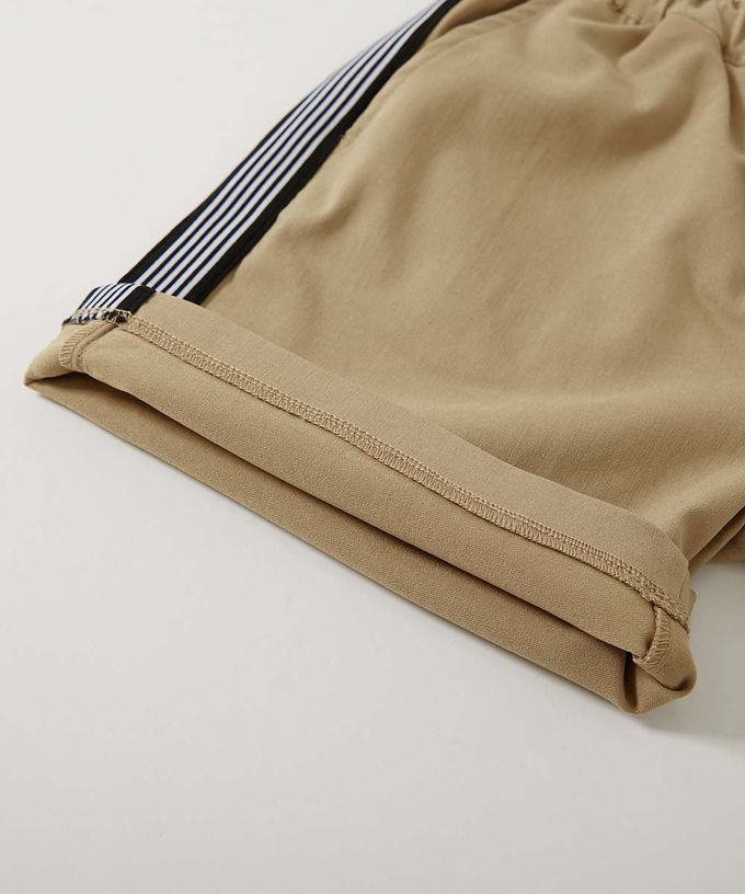 日本 devirock - 嫘縈舒適側邊條紋短褲-墨綠