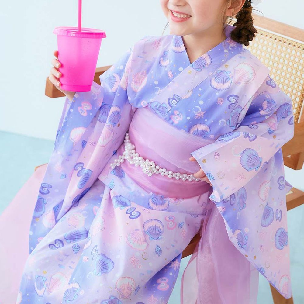 純棉 2way穿搭華麗浴衣洋裝(4件組)-泡泡貝殼-紫