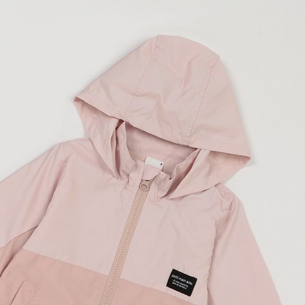 日本 petit main - 拼接雙色連帽輕量防風外套-淺黃x薄荷