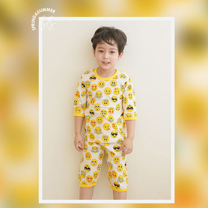 正韓 Puco - 超優質嬰幼兒/兒童七分袖100% 有機純棉家居服/睡衣-表情符號
