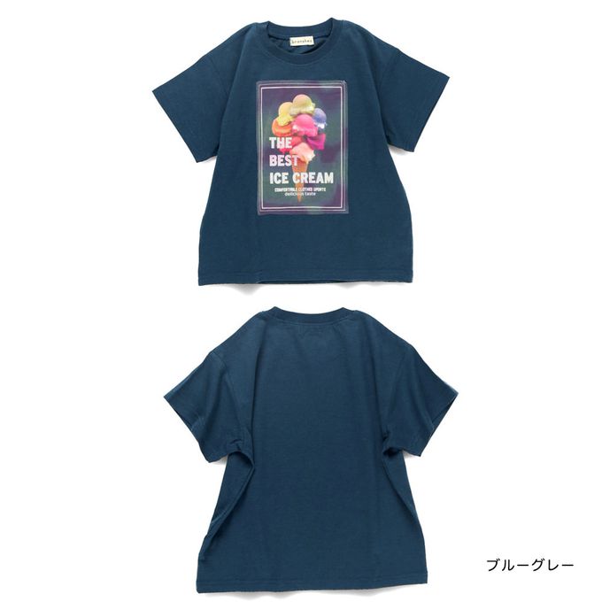 日本 BRANSHES - 接觸涼感 夏季印花短袖上衣-霓虹冰淇淋-深藍