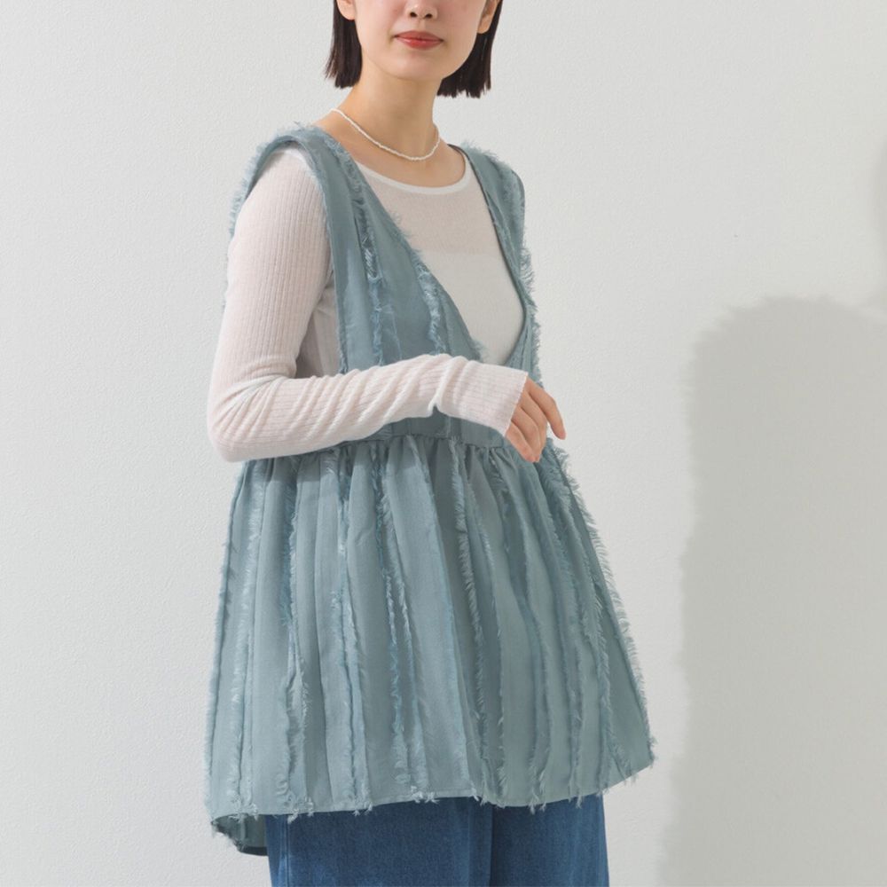 前後2way甜美流蘇造型穿搭背心-煙燻藍