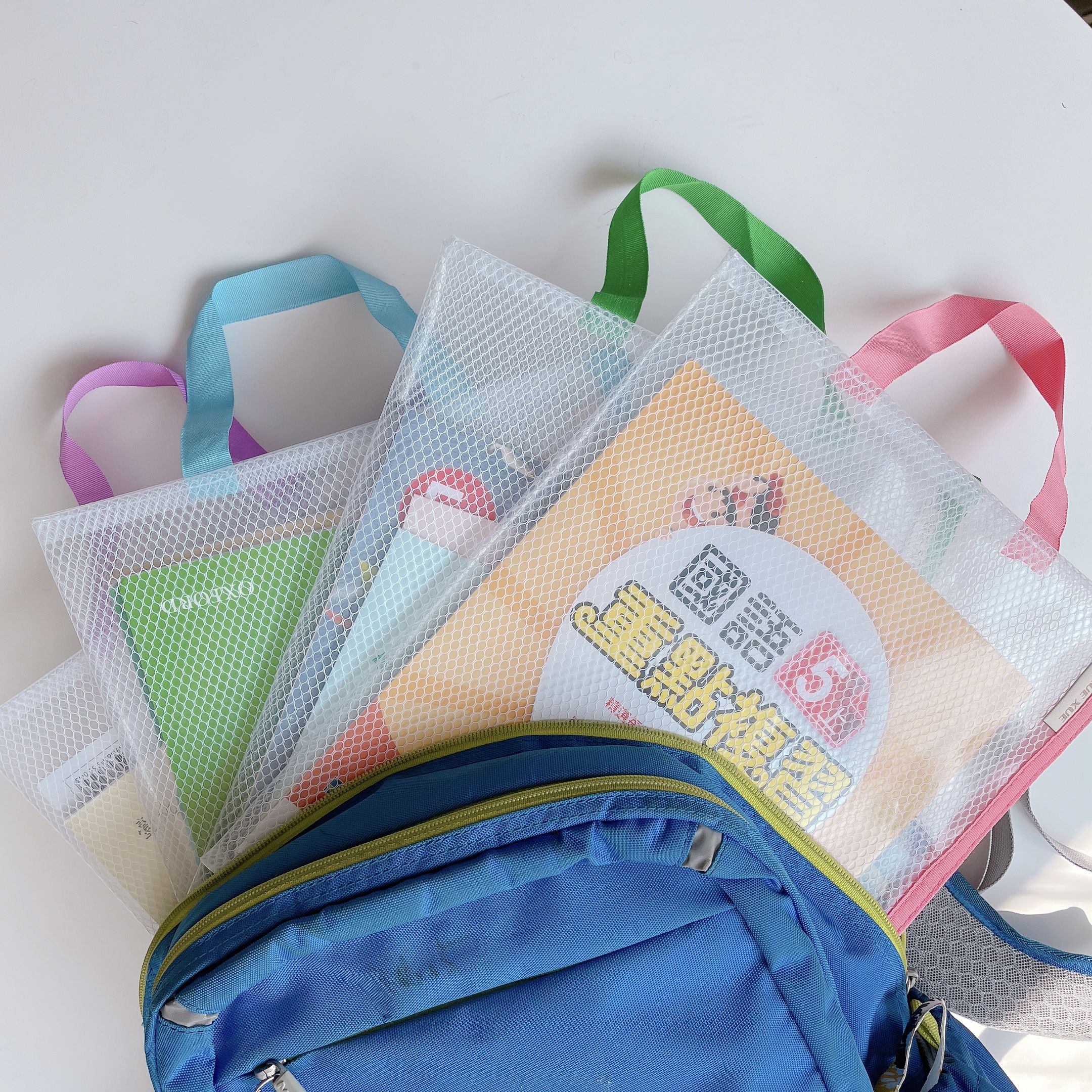 理理 liil - 六角網格提把功課袋-草莓粉 (高34*寬25/提把長10cm)