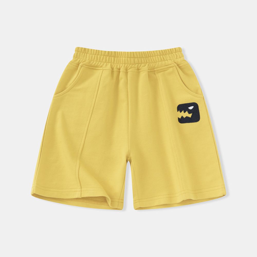 純棉休閒短褲-怪獸大嘴-黃色