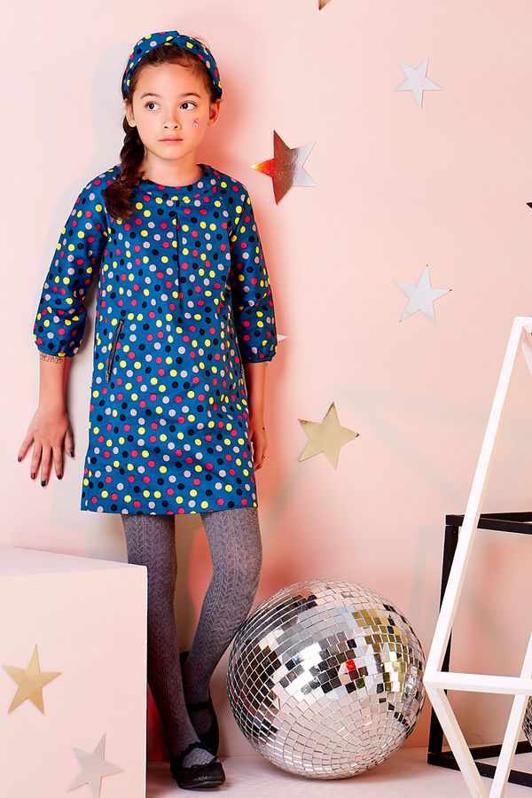 麗嬰房 Little moni - 幾何印花洋裝-土耳其藍