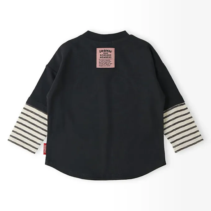 日本 ZOOLAND - 丹寧風小熊長袖上衣-假二件袖-紅