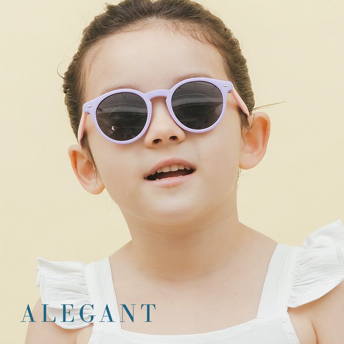 ALEGANT - 奇幻探險小貓紫兒童專用輕量矽膠彈性太陽眼鏡/UV400圓框偏光墨鏡
