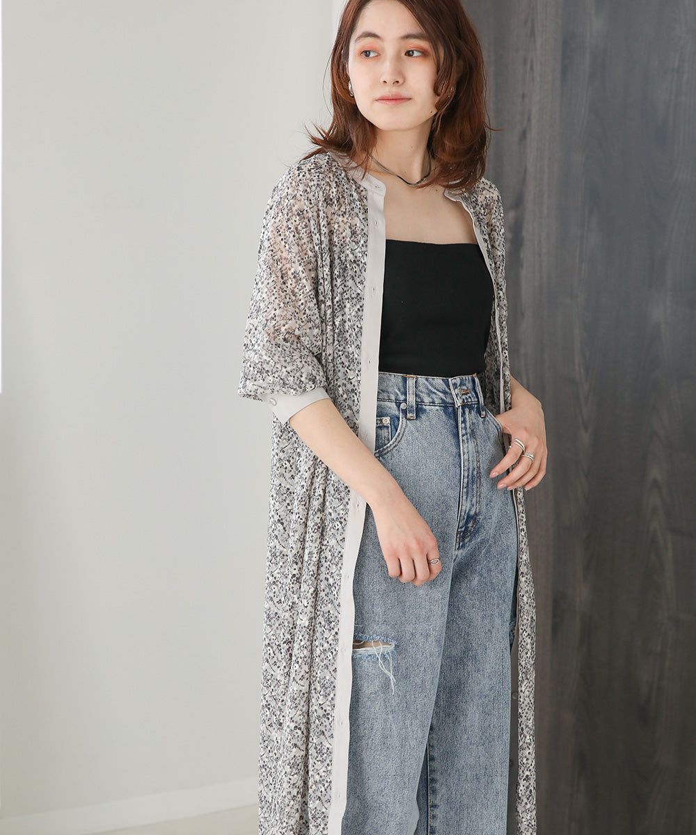 日本 Bab - 文藝浪漫碎花排扣洋裝-石英灰