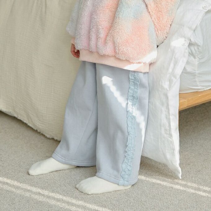 日本 Lycee mine - 側邊薄紗荷葉休閒長褲(不易起毛球)-炭灰